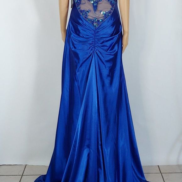 (7) NWT Faviana Royal Blue Halter Top Formal Gown - Picture 4 of 5